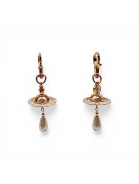 Vivienne Westwood Orb Pearl Drop Earrings Gold Tone With Box